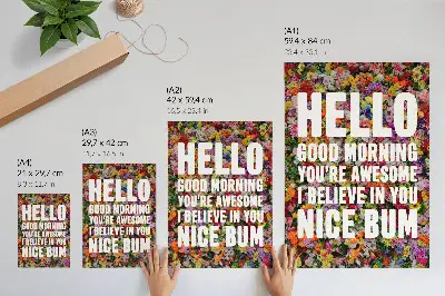 Hållbar väggposter med motiv av färgglada blommor och modern vit typografi