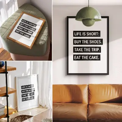 Hållbar väggposter med inspirerande typografi av bokstäver på svart bakgrund