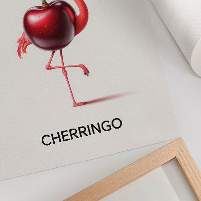 Poster Rosa och röd flamingo med körsbär - fantasykomposition