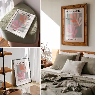 Affisch geometriska löv inspirerade av Matisse i färgglada toner