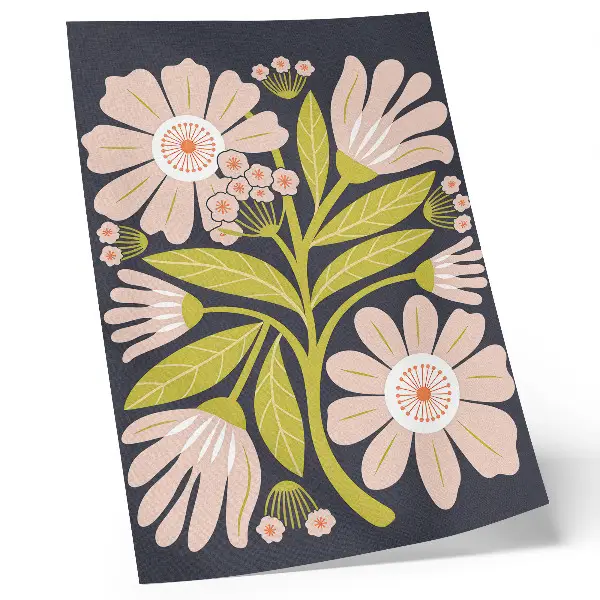 Väggaffisch med blommotiv retrodesign utan ram