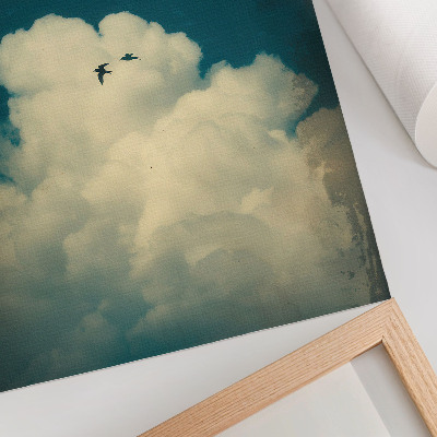 Poster Vita moln turkos himmel två fåglar rymden