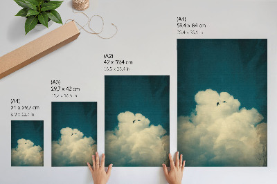 Poster Vita moln turkos himmel två fåglar rymden