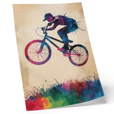Poster cyklist med dynamiska färger och modern action