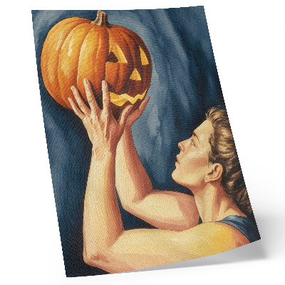 Hållbar väggposter Orange pumpa mörkblå bakgrund surrealism