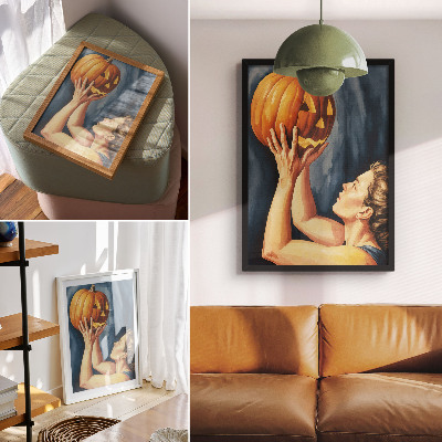 Hållbar väggposter Orange pumpa mörkblå bakgrund surrealism