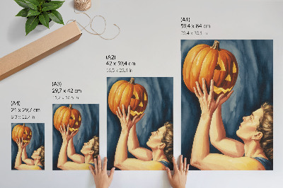 Hållbar väggposter Orange pumpa mörkblå bakgrund surrealism