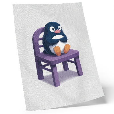 Poster Lila pingvin på en stol Glädje Minimalism