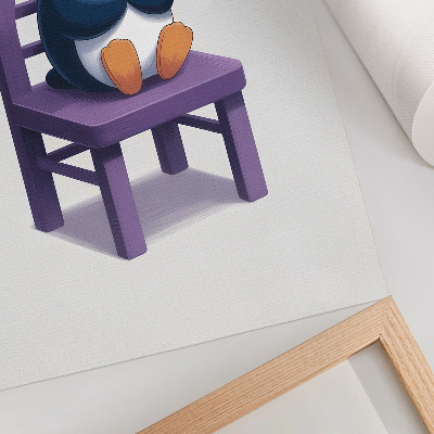 Poster Lila pingvin på en stol Glädje Minimalism