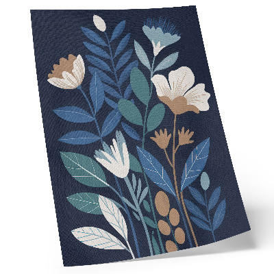 Dekorativ väggaffisch Blå blad, krämfärgade blommor, bruna accenter