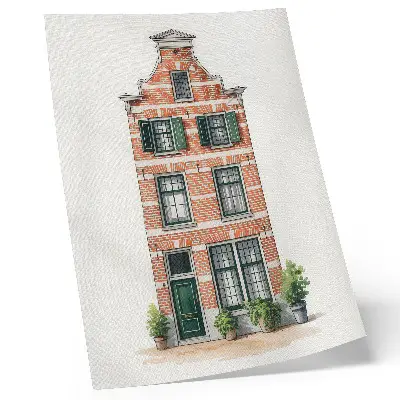 Poster med klassisk arkitektur av röda tegelstenar och gröna fönster