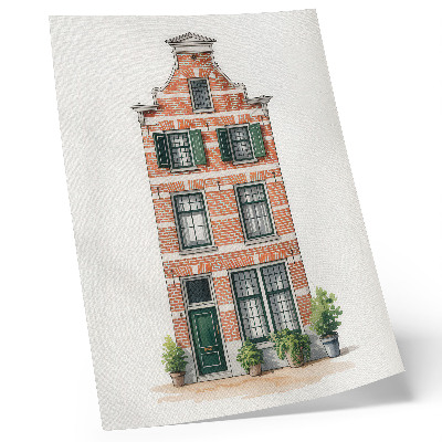 Poster Röda tegelstenar gröna fönster klassisk arkitektur