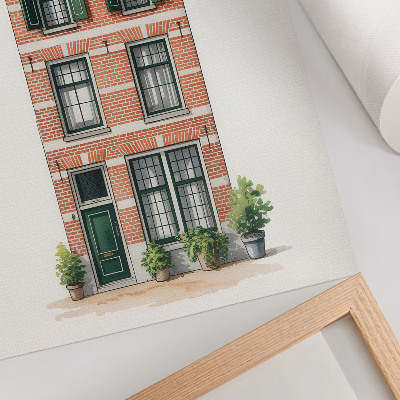 Poster Röda tegelstenar gröna fönster klassisk arkitektur