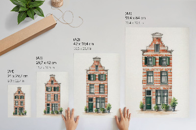 Poster Röda tegelstenar gröna fönster klassisk arkitektur