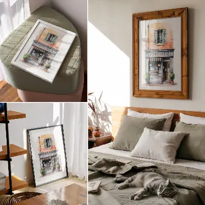 Hållbar väggposter med motiv av retro bageri med pastellfärgade väggar