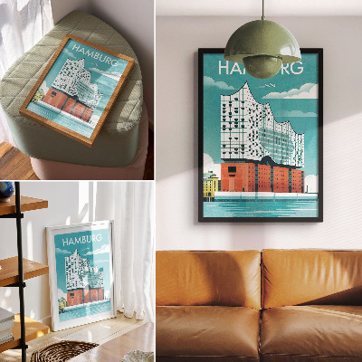 Affisch Modern arkitektur i blått och moln
