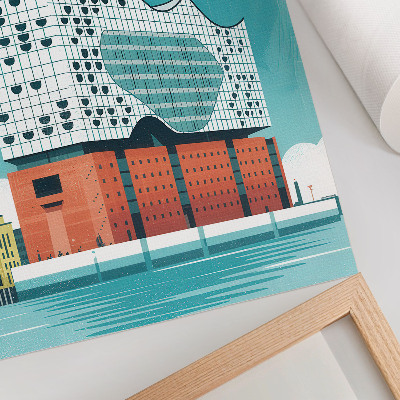 Affisch Modern arkitektur i blått och moln