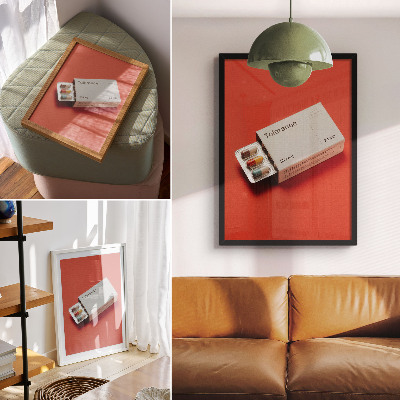 Hållbar väggposter Minimalistisk kapselförpackning med färgglad bakgrund.