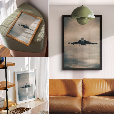 Hållbar väggposter Monokrom jaktplan under flygning, dynamisk ram