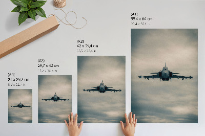 Hållbar väggposter Monokrom jaktplan under flygning, dynamisk ram