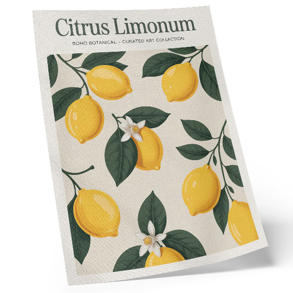 Poster Saftiga citroner gröna blad grädde bakgrund