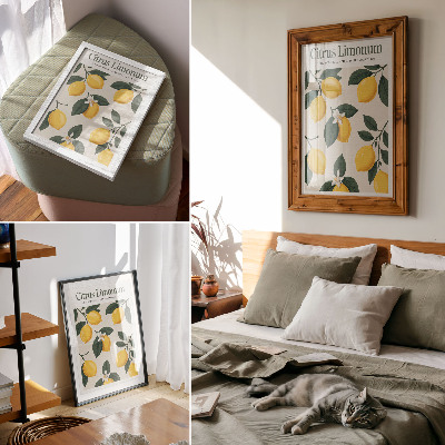 Poster Saftiga citroner gröna blad grädde bakgrund