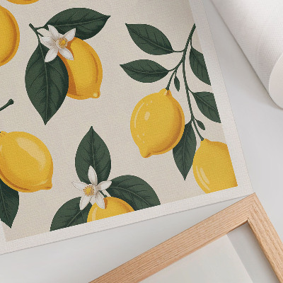 Poster Saftiga citroner gröna blad grädde bakgrund