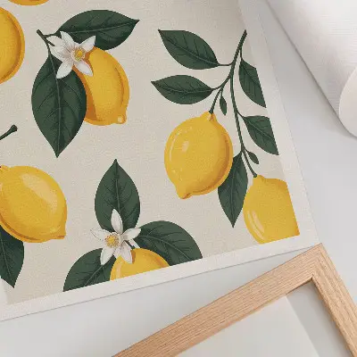 Poster saftiga citroner med gröna blad mot en gräddfärgad bakgrund