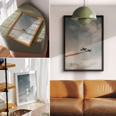 Väggposter två plan i himlen med minimalistisk design