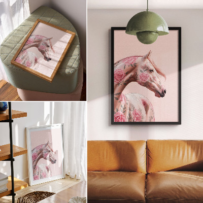 Hållbar väggposter Häst med blommor romantisk elegans modernitet