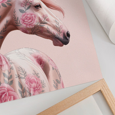 Hållbar väggposter Häst med blommor romantisk elegans modernitet