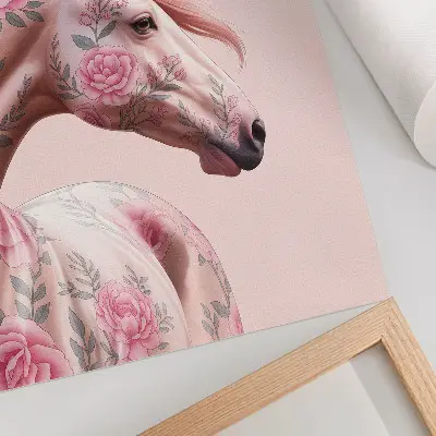 Hållbar väggposter häst motiv med blommor i romantisk och modern stil