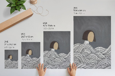 Poster Figur i vågor abstrakt grå form