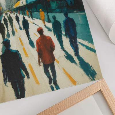 Hållbar väggposter En grupp människor på en färgglad stadsgata