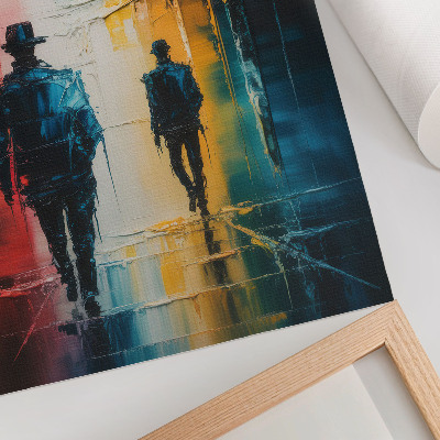Poster En färgglad stadsbild med mystiska figurer