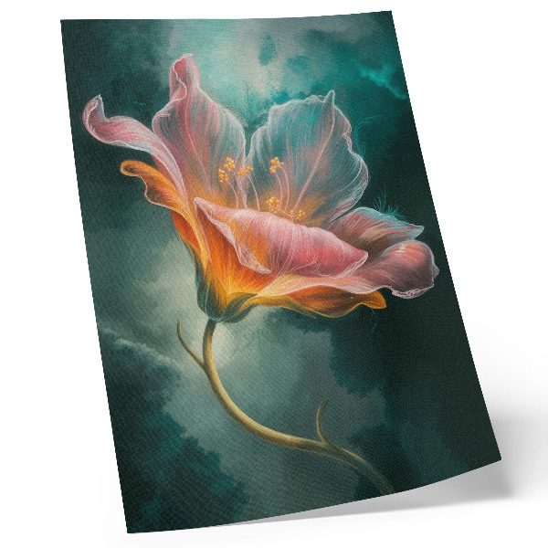 Hållbar väggposter Färgglad surrealistisk blomma turkos bakgrund