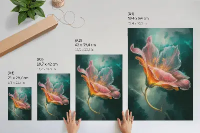 Hållbar väggposter färgglad surrealistisk blomma med turkos bakgrund