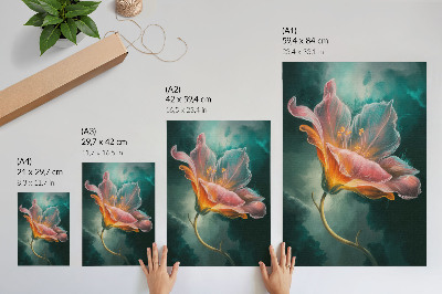 Hållbar väggposter Färgglad surrealistisk blomma turkos bakgrund
