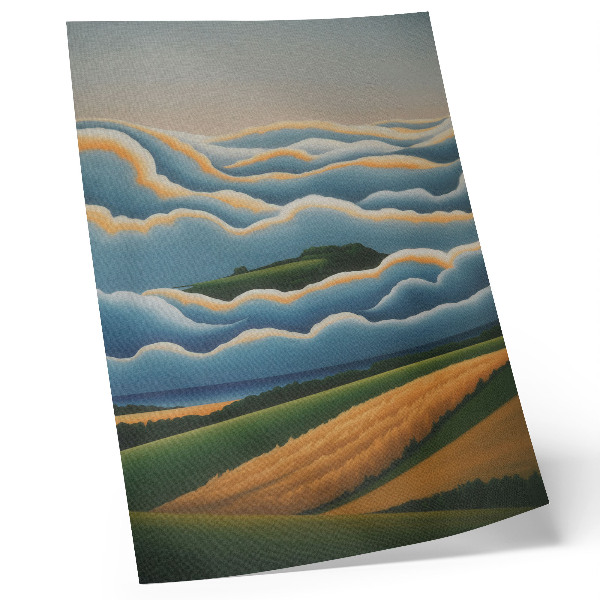 Poster Vågor, gröna kullar, pastellfärgad himmel