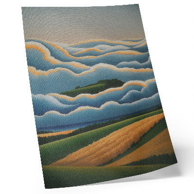 Poster Vågor, gröna kullar, pastellfärgad himmel