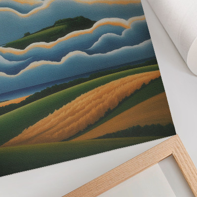 Poster Vågor, gröna kullar, pastellfärgad himmel