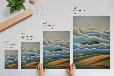 Poster Vågor, gröna kullar, pastellfärgad himmel