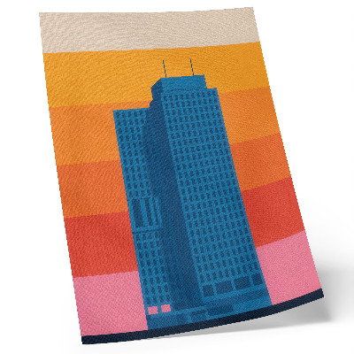 Hållbar väggposter Modern byggnad orange och rosa bakgrund