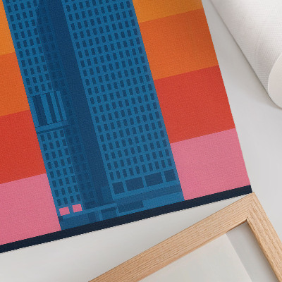 Hållbar väggposter Modern byggnad orange och rosa bakgrund