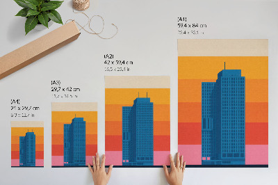 Hållbar väggposter Modern byggnad orange och rosa bakgrund