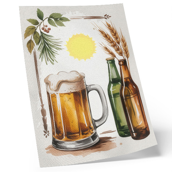 Dekorativ väggaffisch En mugg öl med flaskor, löv och sol