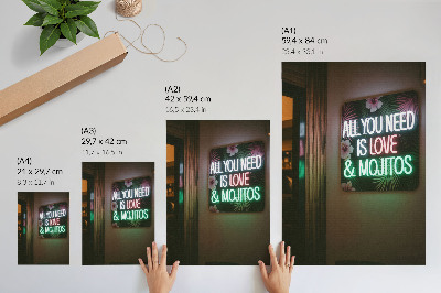 Poster Neonbokstäver tropiska löv livfulla färger sommar