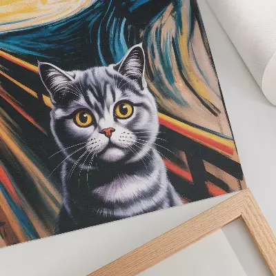 Affisch katt med ett uttrycksfullt landskap som bakgrund