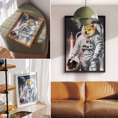 Poster Hund i rymddräkt, rymdraket, måndräkt