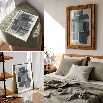 Hållbar väggposter blå penseldrag i modern kontrast